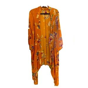 Orange Floral Kimono Style Coverup Wrap Jacket - no size